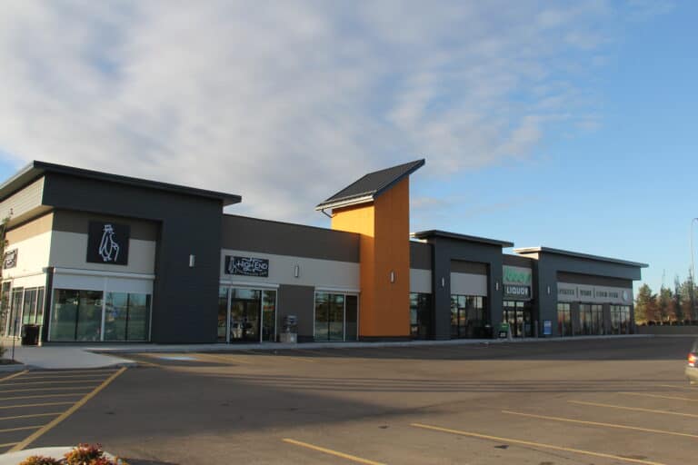 Stone and stucco work on the Southfork Landing Shopping Mall in Leduc, Alberta.